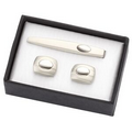 2 Tone Silver Metal Cufflinks w/ Matching Tie Clip w/ Dimple